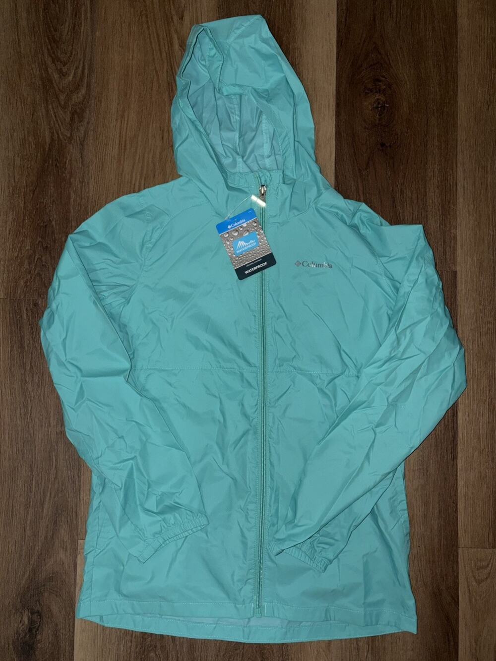 Columbia Waterproof Windbreaker Hooded Switchback II Jacket Youth Large. Teal